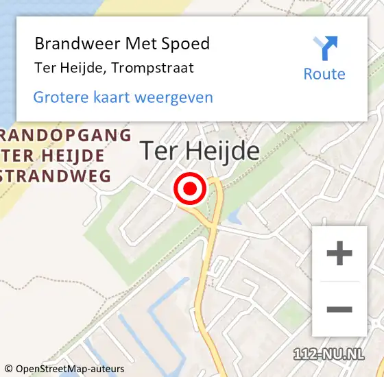 Locatie op kaart van de 112 melding: Brandweer Met Spoed Naar Ter Heijde, Trompstraat op 31 juli 2022 20:59