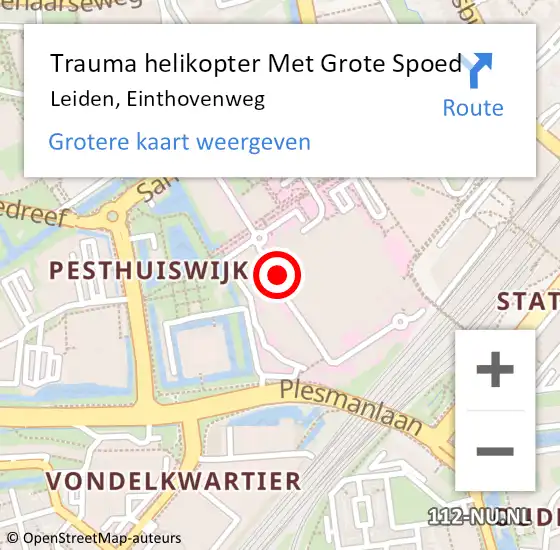 Locatie op kaart van de 112 melding: Trauma helikopter Met Grote Spoed Naar Leiden, Einthovenweg op 31 juli 2022 21:25