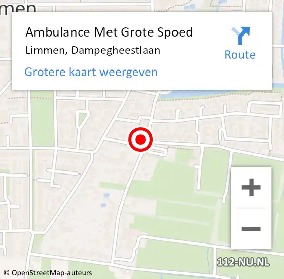 Locatie op kaart van de 112 melding: Ambulance Met Grote Spoed Naar Limmen, Dampegheestlaan op 31 juli 2022 22:23