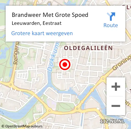 Locatie op kaart van de 112 melding: Brandweer Met Grote Spoed Naar Leeuwarden, Eestraat op 31 juli 2022 22:40