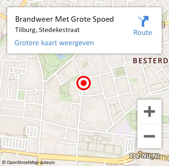 Locatie op kaart van de 112 melding: Brandweer Met Grote Spoed Naar Tilburg, Stedekestraat op 31 juli 2022 22:44