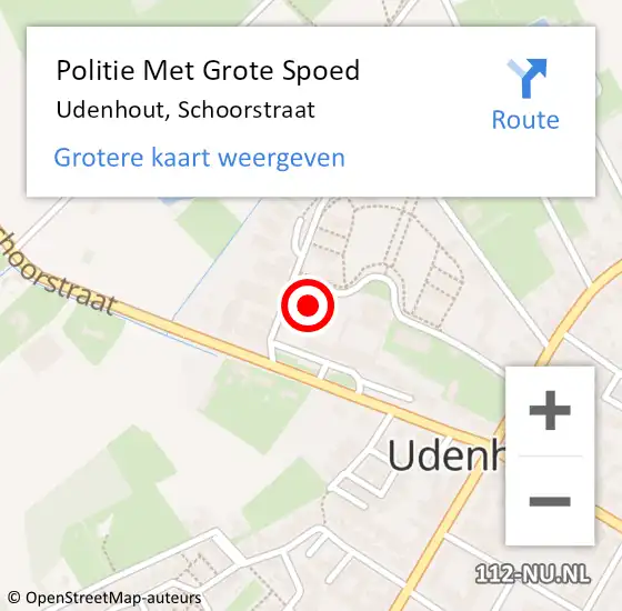 Locatie op kaart van de 112 melding: Politie Met Grote Spoed Naar Udenhout, Schoorstraat op 31 juli 2022 23:01
