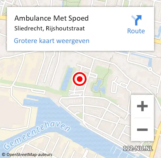 Locatie op kaart van de 112 melding: Ambulance Met Spoed Naar Sliedrecht, Rijshoutstraat op 31 juli 2022 23:09