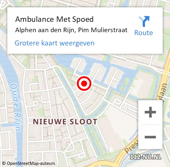 Locatie op kaart van de 112 melding: Ambulance Met Spoed Naar Alphen aan den Rijn, Pim Mulierstraat op 31 juli 2022 23:15