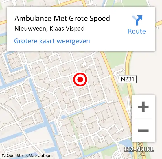 Locatie op kaart van de 112 melding: Ambulance Met Grote Spoed Naar Nieuwveen, Klaas Vispad op 1 augustus 2022 00:02