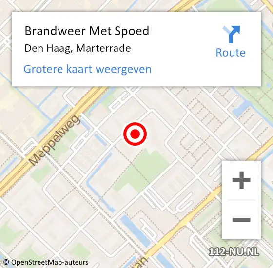 Locatie op kaart van de 112 melding: Brandweer Met Spoed Naar Den Haag, Marterrade op 1 augustus 2022 00:47