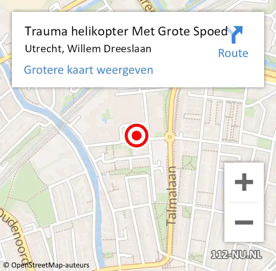 Locatie op kaart van de 112 melding: Trauma helikopter Met Grote Spoed Naar Utrecht, Willem Dreeslaan op 1 augustus 2022 00:48