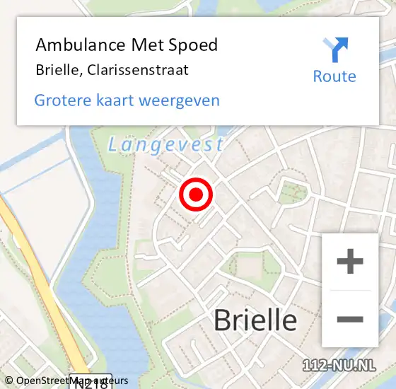 Locatie op kaart van de 112 melding: Ambulance Met Spoed Naar Brielle, Clarissenstraat op 1 augustus 2022 01:49