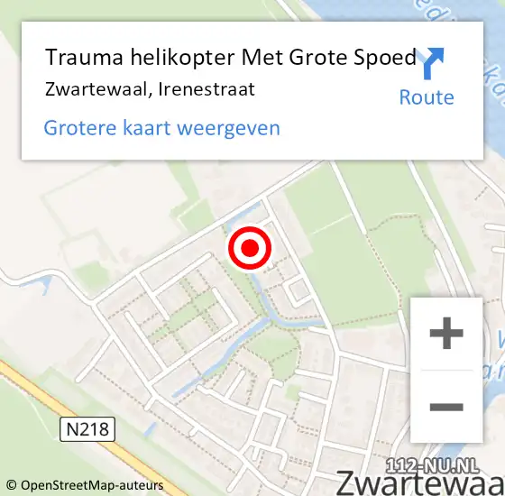 Locatie op kaart van de 112 melding: Trauma helikopter Met Grote Spoed Naar Zwartewaal, Irenestraat op 1 augustus 2022 02:02