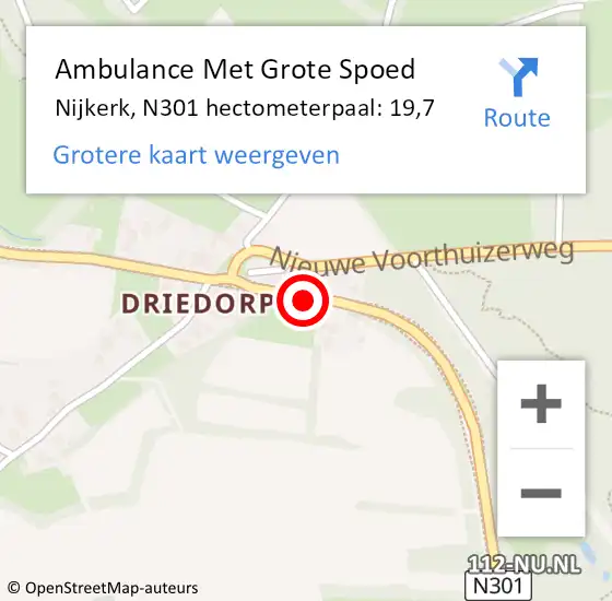 Locatie op kaart van de 112 melding: Ambulance Met Grote Spoed Naar Nijkerk, N301 hectometerpaal: 19,7 op 1 augustus 2022 03:06