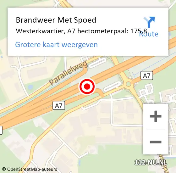 Locatie op kaart van de 112 melding: Brandweer Met Spoed Naar Westerkwartier, A7 hectometerpaal: 175,8 op 1 augustus 2022 03:15
