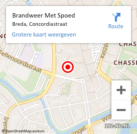 Locatie op kaart van de 112 melding: Brandweer Met Spoed Naar Breda, Concordiastraat op 1 augustus 2022 03:37