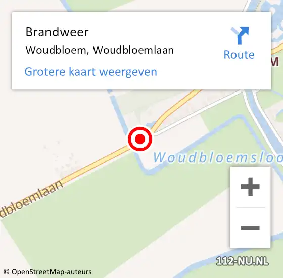 Locatie op kaart van de 112 melding: Brandweer Woudbloem, Woudbloemlaan op 1 augustus 2022 05:45