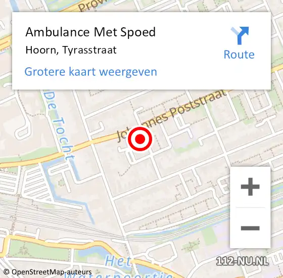 Locatie op kaart van de 112 melding: Ambulance Met Spoed Naar Hoorn, Tyrasstraat op 1 augustus 2022 06:05