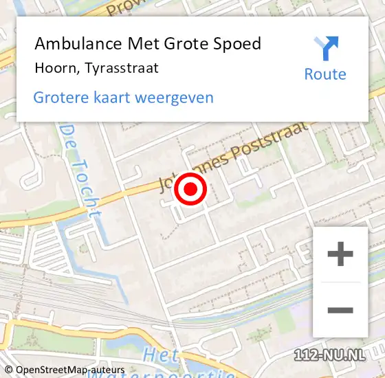 Locatie op kaart van de 112 melding: Ambulance Met Grote Spoed Naar Hoorn, Tyrasstraat op 1 augustus 2022 06:08