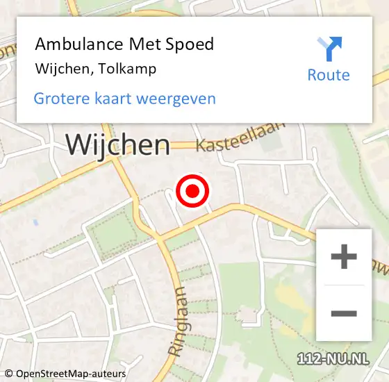 Locatie op kaart van de 112 melding: Ambulance Met Spoed Naar Wijchen, Tolkamp op 1 augustus 2022 06:40