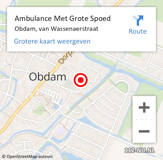 Locatie op kaart van de 112 melding: Ambulance Met Grote Spoed Naar Obdam, van Wassenaerstraat op 1 augustus 2022 08:05