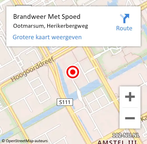 Locatie op kaart van de 112 melding: Brandweer Met Spoed Naar Amsterdam-Zuidoost, Herikerbergweg op 1 augustus 2022 08:31