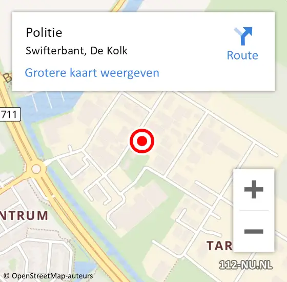 Locatie op kaart van de 112 melding: Politie Swifterbant, De Kolk op 1 augustus 2022 08:39