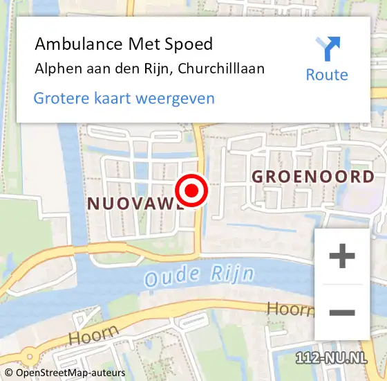 Locatie op kaart van de 112 melding: Ambulance Met Spoed Naar Alphen aan den Rijn, Churchilllaan op 1 augustus 2022 09:17