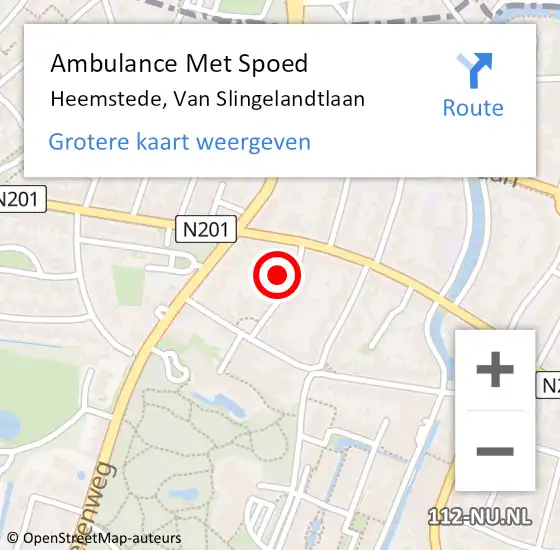 Locatie op kaart van de 112 melding: Ambulance Met Spoed Naar Heemstede, Van Slingelandtlaan op 1 augustus 2022 09:22