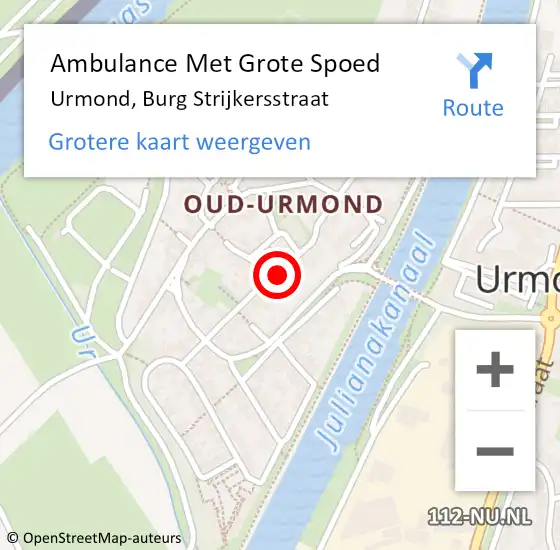 Locatie op kaart van de 112 melding: Ambulance Met Grote Spoed Naar Urmond, Burg Strijkersstraat op 24 juli 2014 23:12