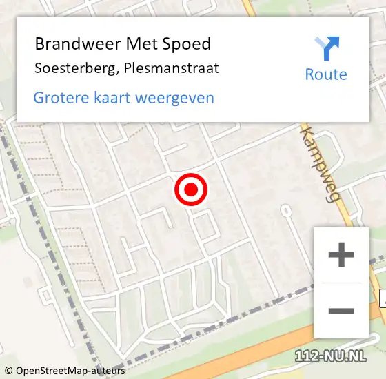 Locatie op kaart van de 112 melding: Brandweer Met Spoed Naar Soesterberg, Plesmanstraat op 1 augustus 2022 10:03