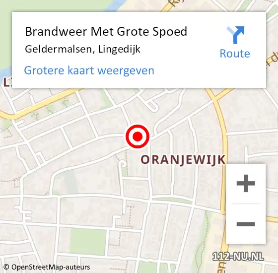 Locatie op kaart van de 112 melding: Brandweer Met Grote Spoed Naar Geldermalsen, Lingedijk op 1 augustus 2022 10:07