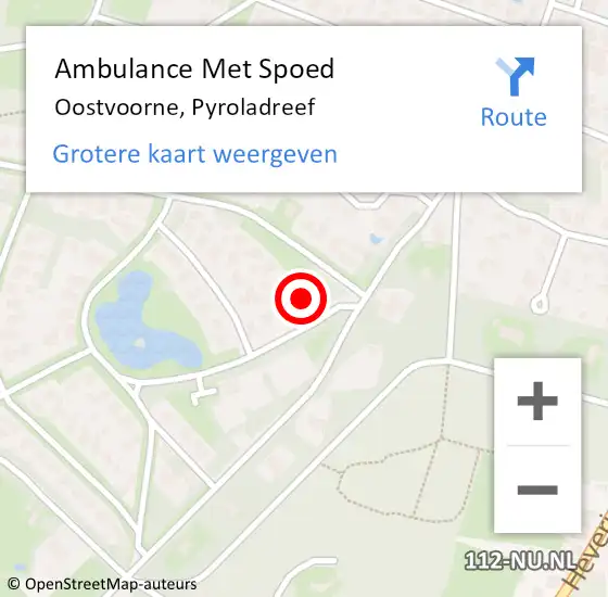 Locatie op kaart van de 112 melding: Ambulance Met Spoed Naar Oostvoorne, Pyroladreef op 1 augustus 2022 10:49