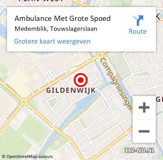 Locatie op kaart van de 112 melding: Ambulance Met Grote Spoed Naar Medemblik, Touwslagerslaan op 1 augustus 2022 11:42