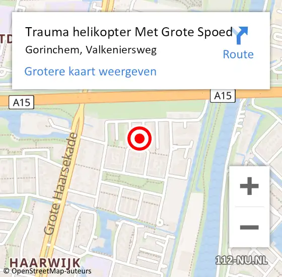 Locatie op kaart van de 112 melding: Trauma helikopter Met Grote Spoed Naar Gorinchem, Valkeniersweg op 1 augustus 2022 11:53