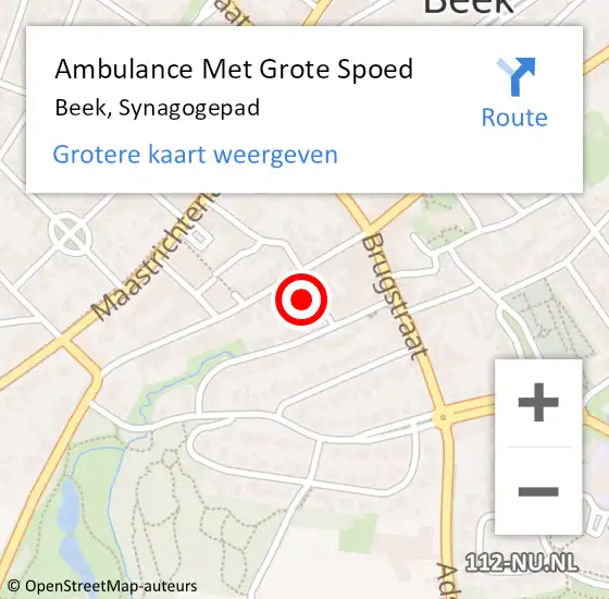 Locatie op kaart van de 112 melding: Ambulance Met Grote Spoed Naar Beek, Synagogepad op 24 juli 2014 23:42