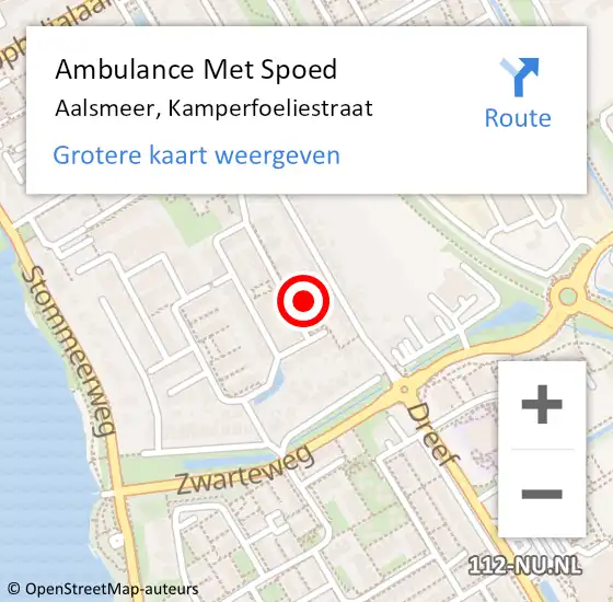 Locatie op kaart van de 112 melding: Ambulance Met Spoed Naar Aalsmeer, Kamperfoeliestraat op 1 augustus 2022 12:33