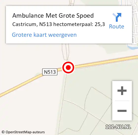 Locatie op kaart van de 112 melding: Ambulance Met Grote Spoed Naar Castricum, N513 hectometerpaal: 25,3 op 1 augustus 2022 12:46