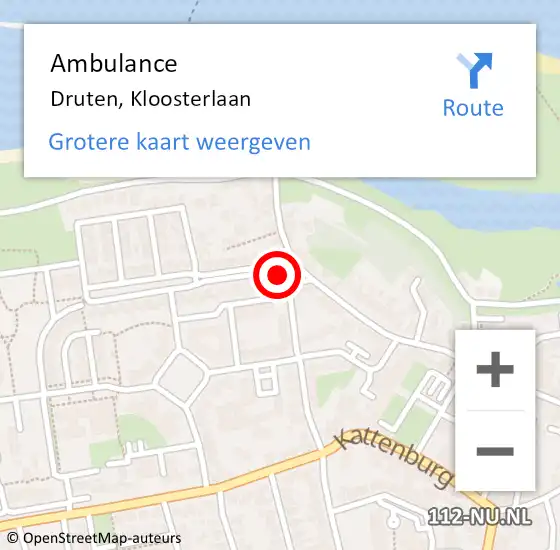 Locatie op kaart van de 112 melding: Ambulance Druten, Kloosterlaan op 1 augustus 2022 12:47
