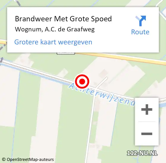 Locatie op kaart van de 112 melding: Brandweer Met Grote Spoed Naar Wognum, A.C. de Graafweg op 1 augustus 2022 12:57