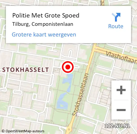 Locatie op kaart van de 112 melding: Politie Met Grote Spoed Naar Tilburg, Componistenlaan op 1 augustus 2022 12:57