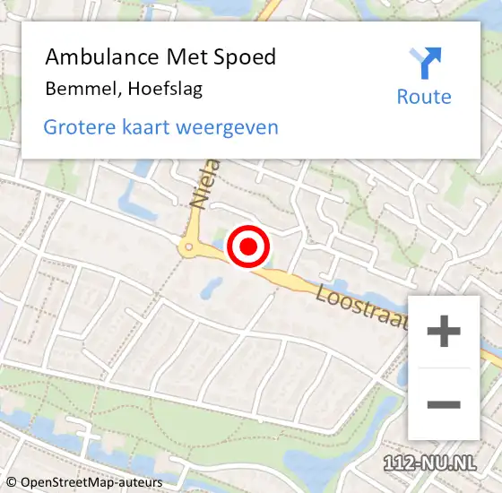 Locatie op kaart van de 112 melding: Ambulance Met Spoed Naar Bemmel, Hoefslag op 1 augustus 2022 14:11