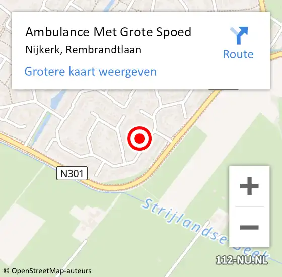 Locatie op kaart van de 112 melding: Ambulance Met Grote Spoed Naar Nijkerk, Rembrandtlaan op 1 augustus 2022 14:26