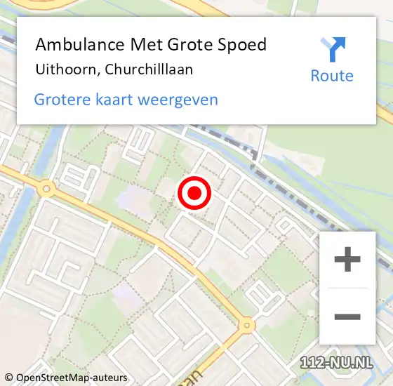 Locatie op kaart van de 112 melding: Ambulance Met Grote Spoed Naar Uithoorn, Churchilllaan op 1 augustus 2022 14:34