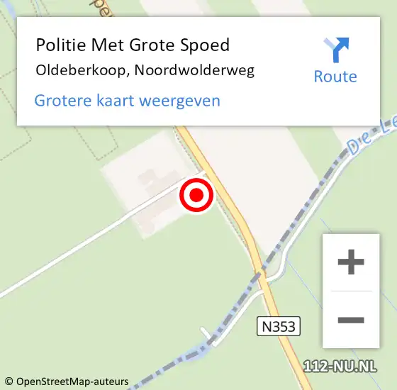 Locatie op kaart van de 112 melding: Politie Met Grote Spoed Naar Oldeberkoop, Noordwolderweg op 1 augustus 2022 14:38