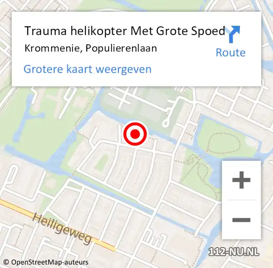 Locatie op kaart van de 112 melding: Trauma helikopter Met Grote Spoed Naar Krommenie, Populierenlaan op 1 augustus 2022 14:56