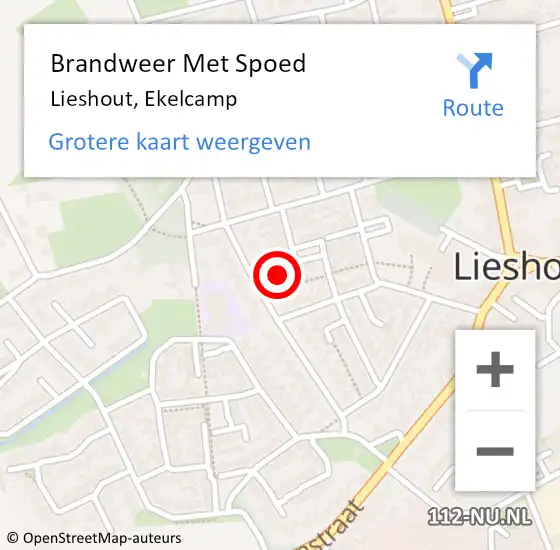 Locatie op kaart van de 112 melding: Brandweer Met Spoed Naar Lieshout, Ekelcamp op 1 augustus 2022 15:13