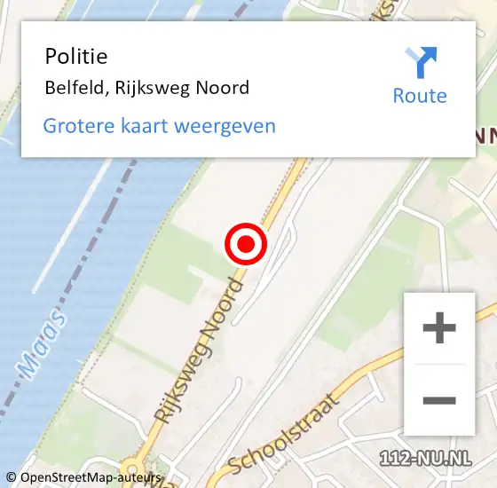 Locatie op kaart van de 112 melding: Politie Belfeld, Rijksweg Noord op 1 augustus 2022 15:28