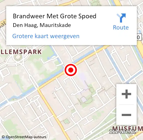 Locatie op kaart van de 112 melding: Brandweer Met Grote Spoed Naar Den Haag, Mauritskade op 1 augustus 2022 15:50