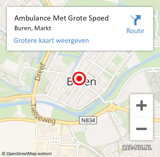 Locatie op kaart van de 112 melding: Ambulance Met Grote Spoed Naar Buren, Markt op 1 augustus 2022 15:53