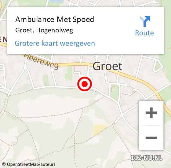 Locatie op kaart van de 112 melding: Ambulance Met Spoed Naar Groet, Hogenolweg op 1 augustus 2022 16:19