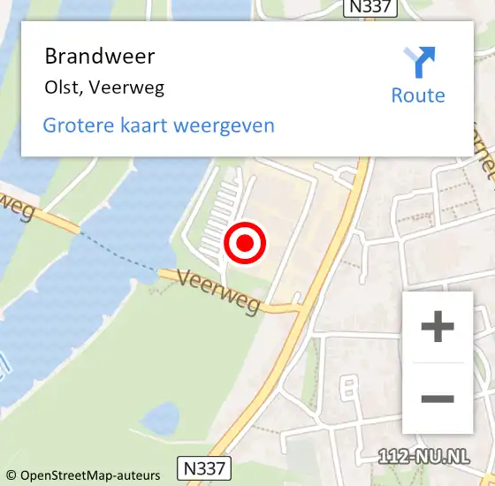 Locatie op kaart van de 112 melding: Brandweer Olst, Veerweg op 1 augustus 2022 16:22