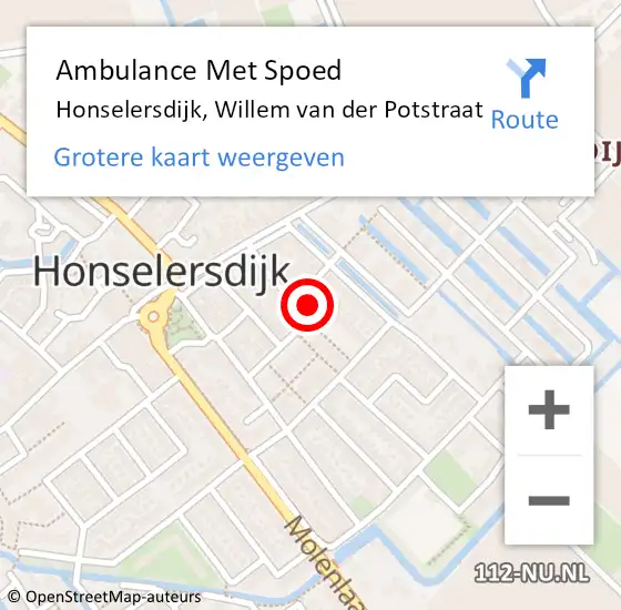 Locatie op kaart van de 112 melding: Ambulance Met Spoed Naar Honselersdijk, Willem van der Potstraat op 1 augustus 2022 16:32