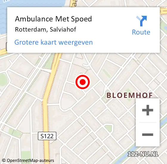 Locatie op kaart van de 112 melding: Ambulance Met Spoed Naar Rotterdam, Salviahof op 1 augustus 2022 16:35